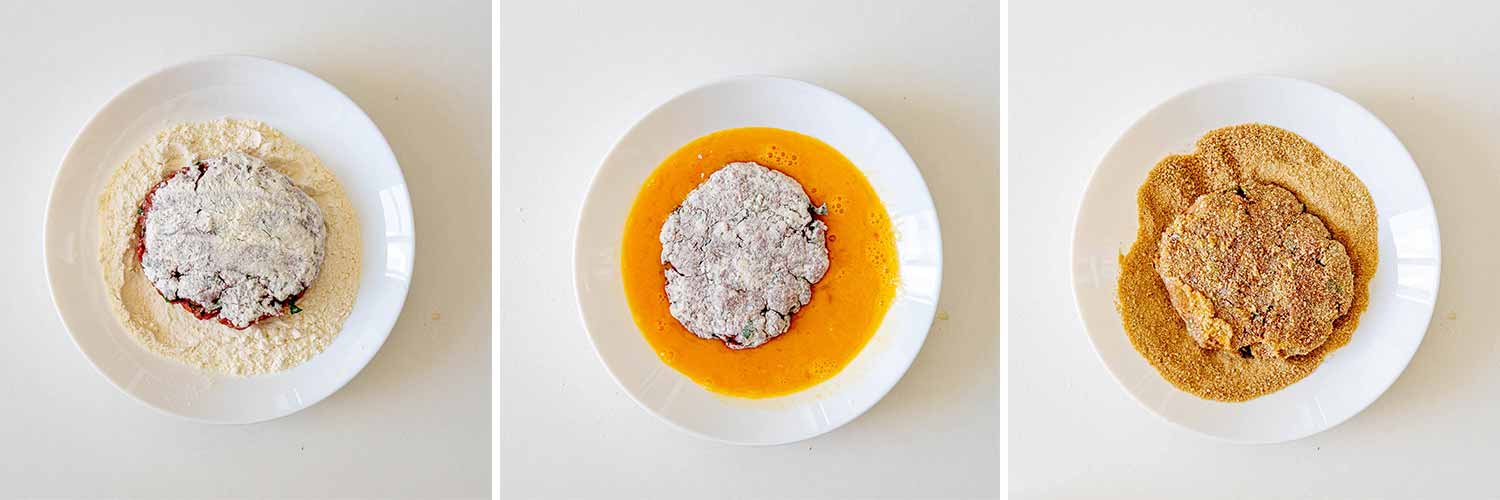 process shots showing how to make italian style hamburger steaks.