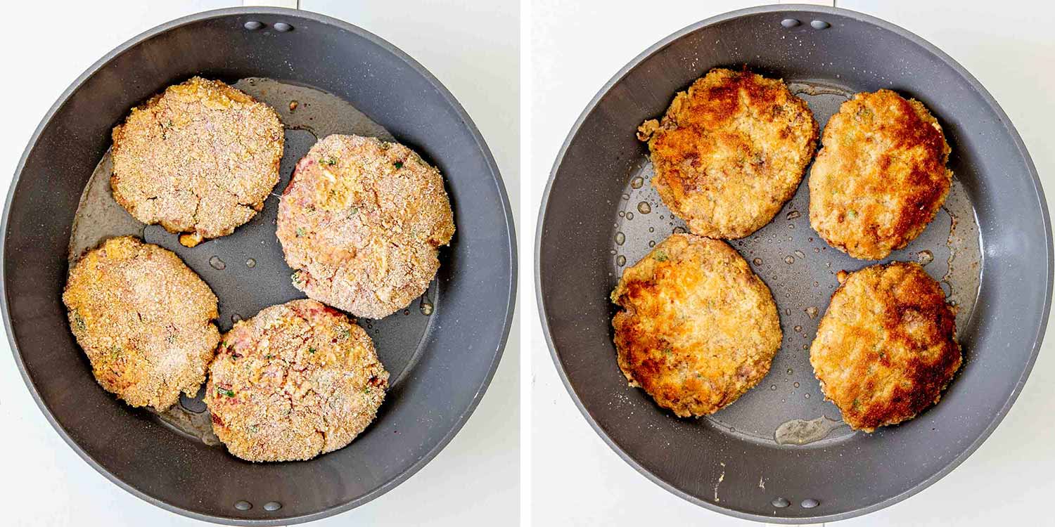 process shots showing how to make italian style hamburger steaks.