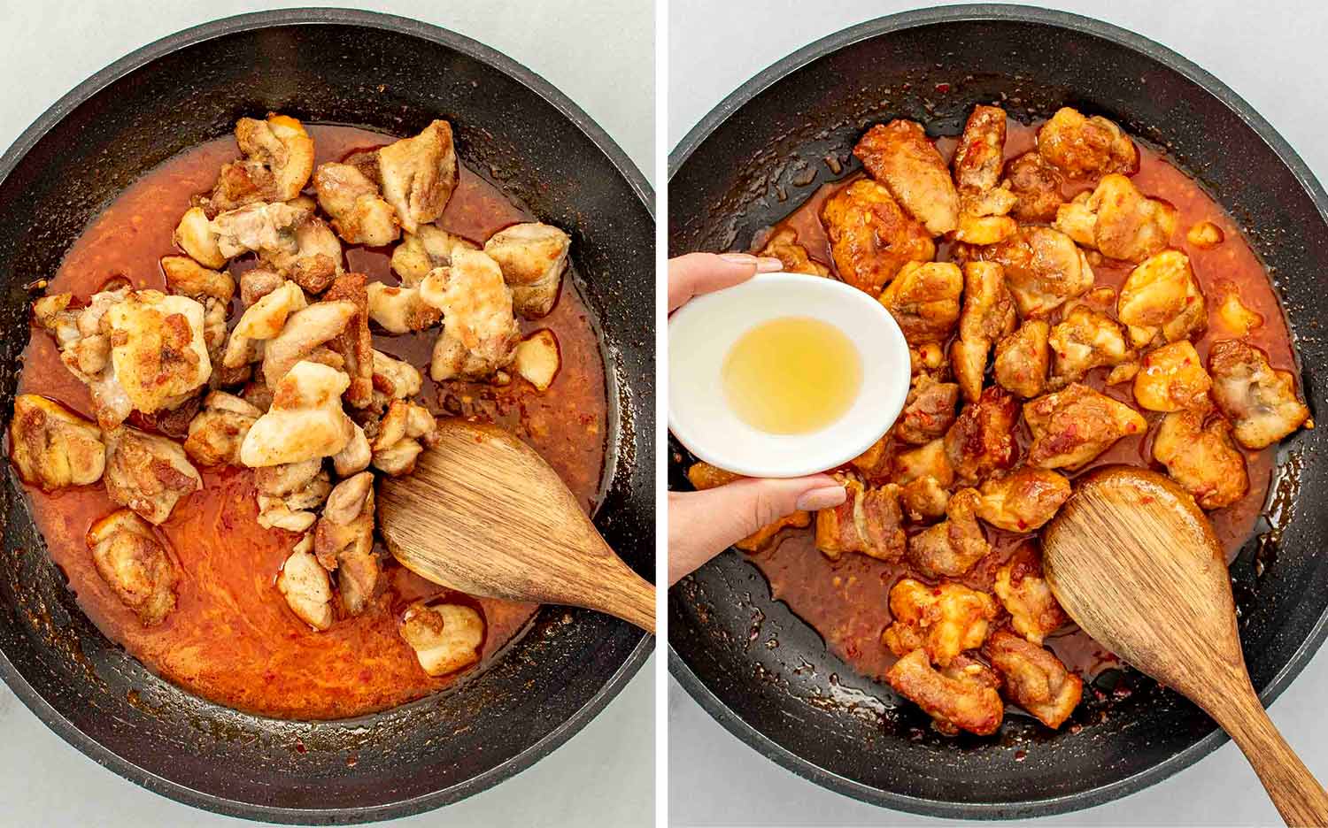 process shots showing how to make korean bbq chicken.