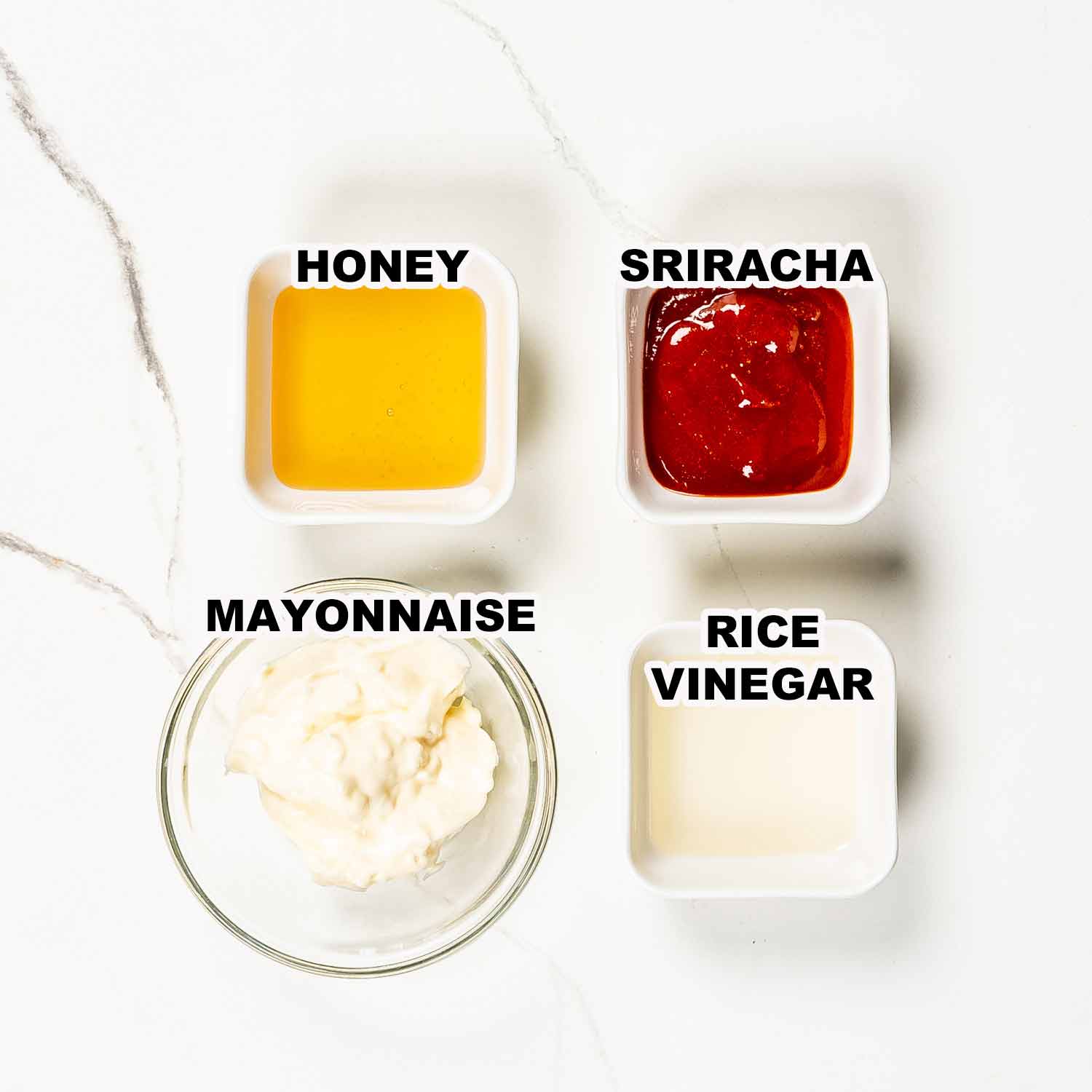 ingredients needed to make sriracha mayo sauce.