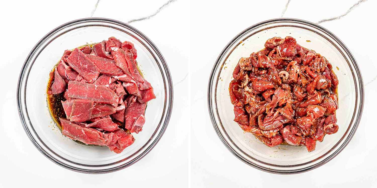 process shots showing how to make korean beef tacos.