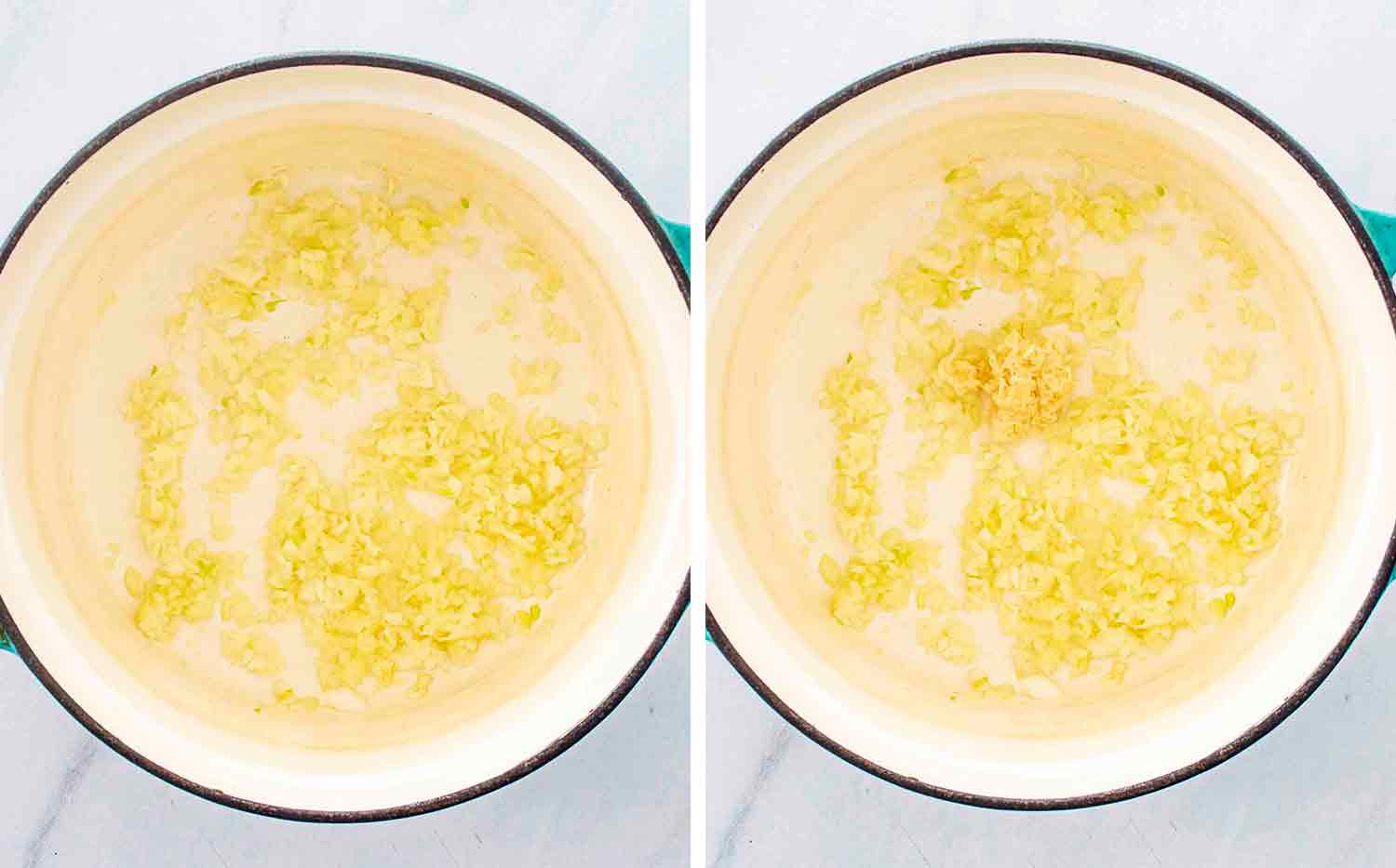 process shots showing how to make lasagna soup.