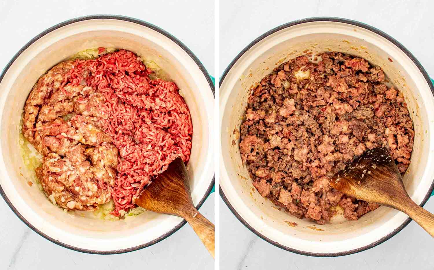 process shots showing how to make lasagna soup.