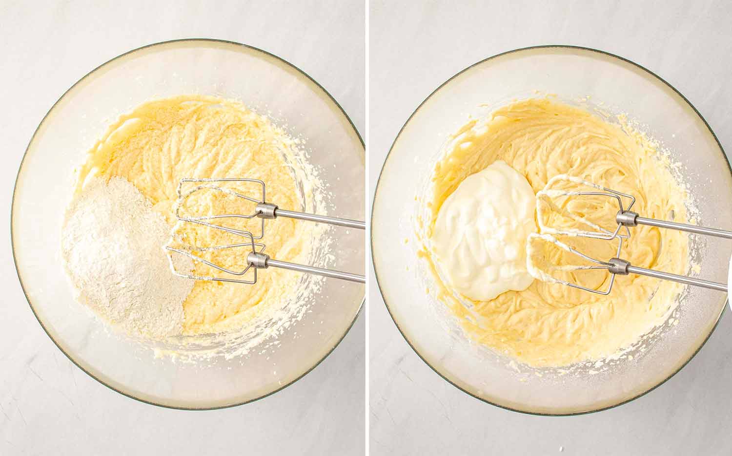 process shots showing how to make lemon blueberry bread.
