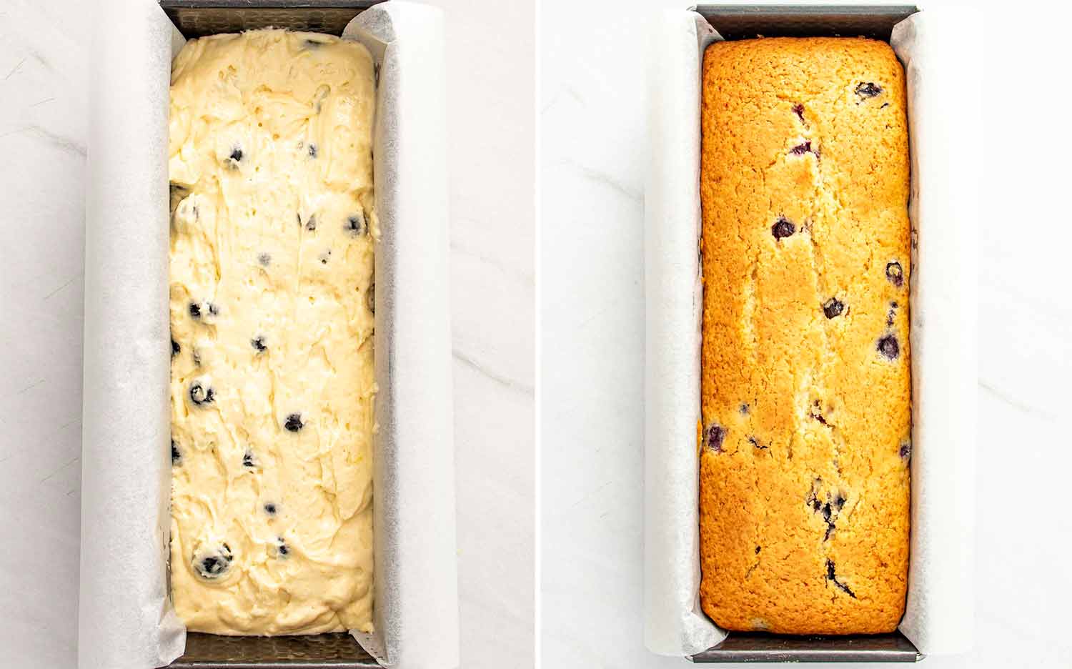 process shots showing how to make lemon blueberry bread.