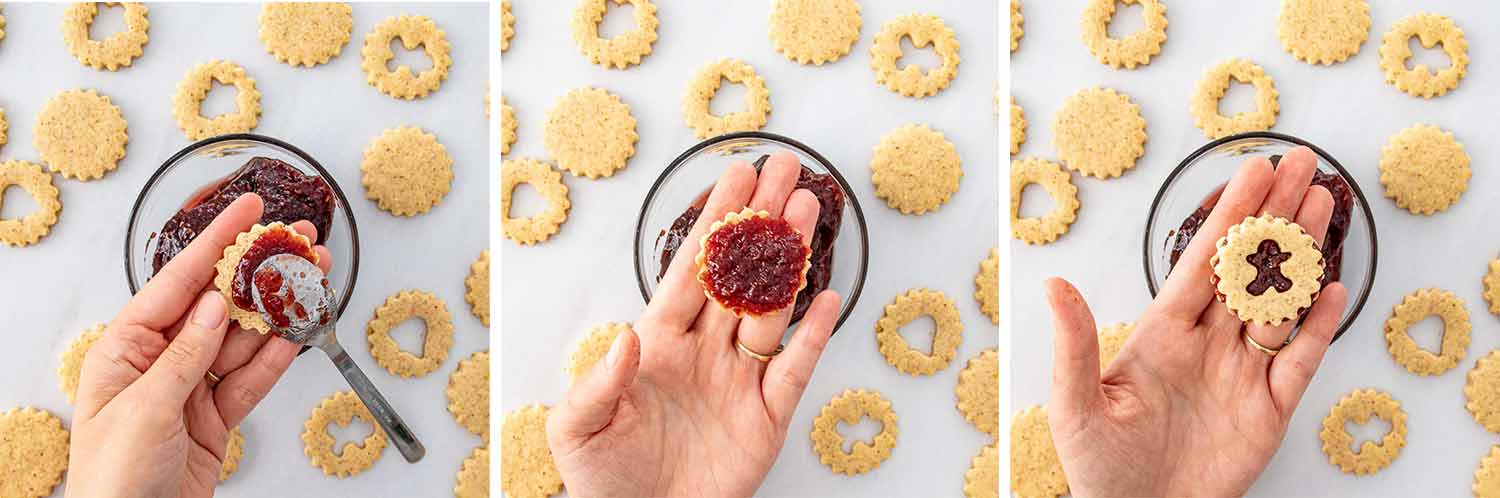 process shots showing how to make linzer cookies.