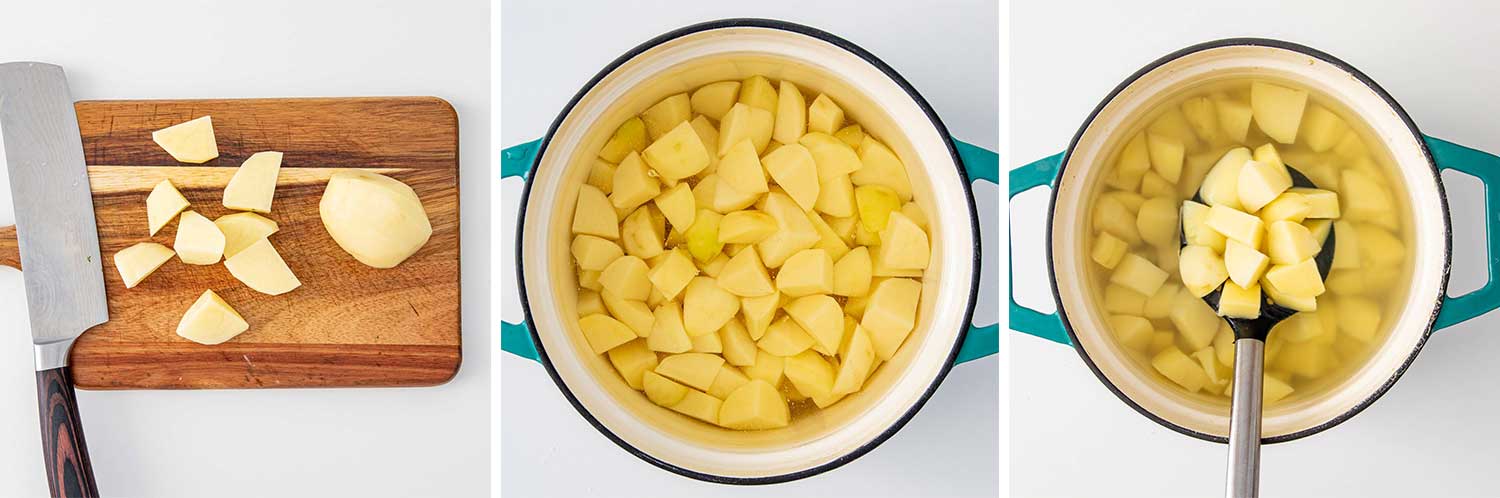 process shots showing how to make mashed potatoes.