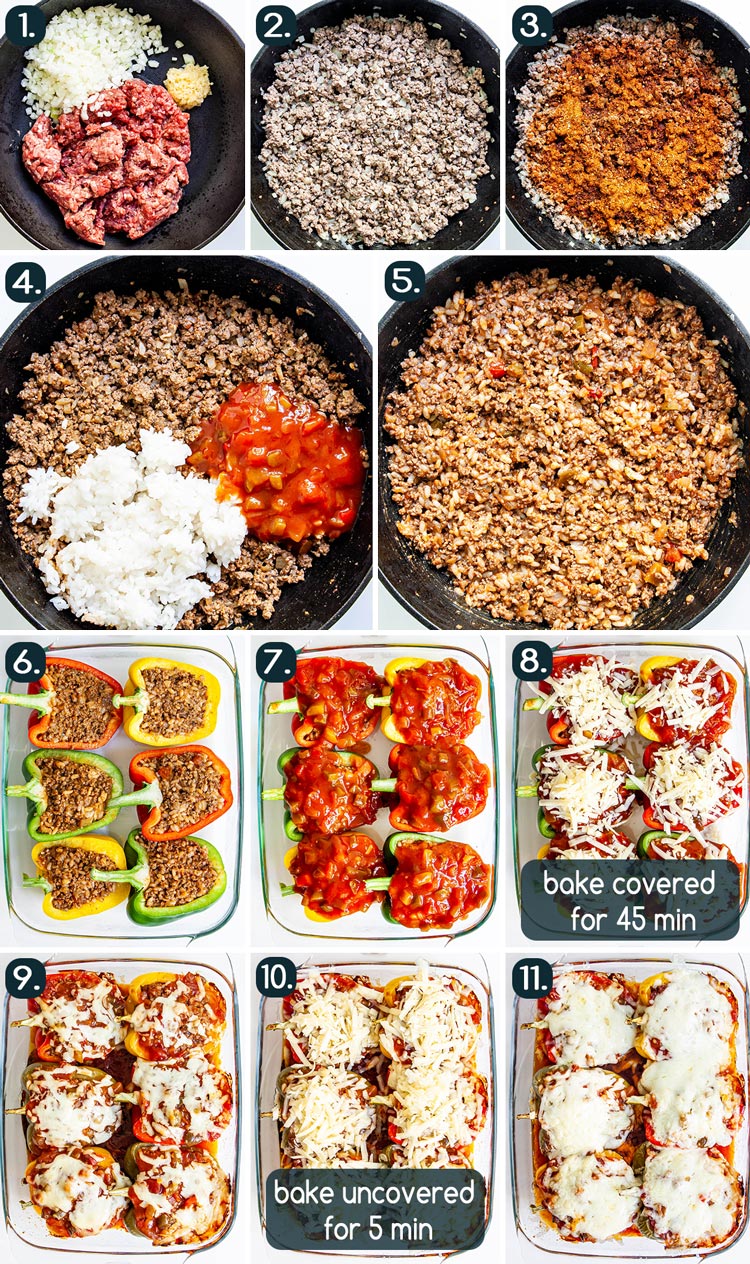 process shots showing how to make mexican stuffed peppers