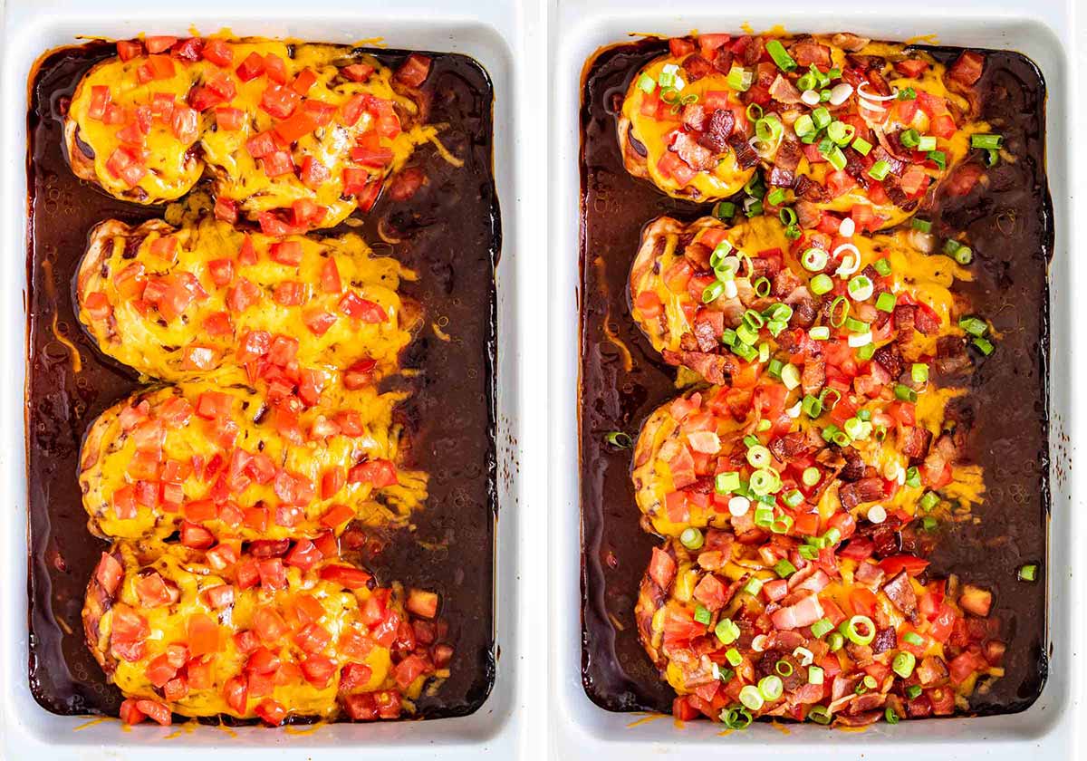 process shots showing how to top monterey chicken.