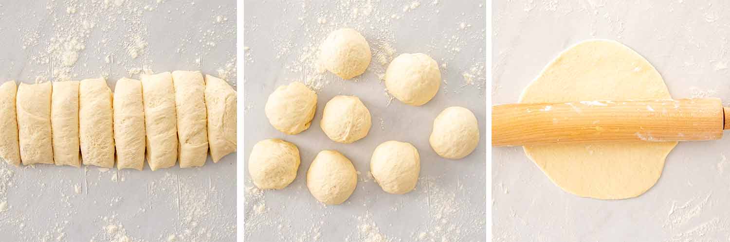 process shots showing how to make naan.