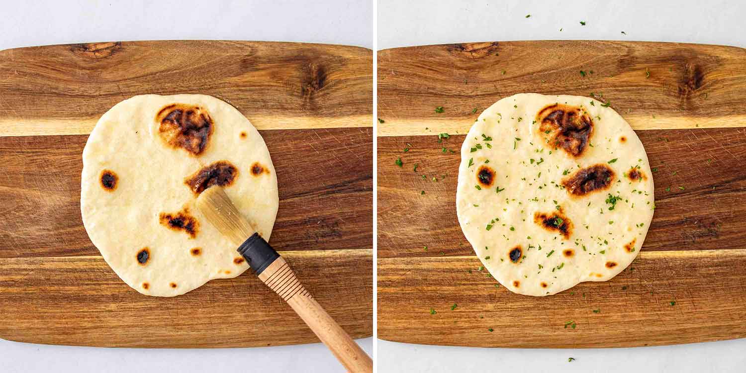 process shots showing how to make naan.