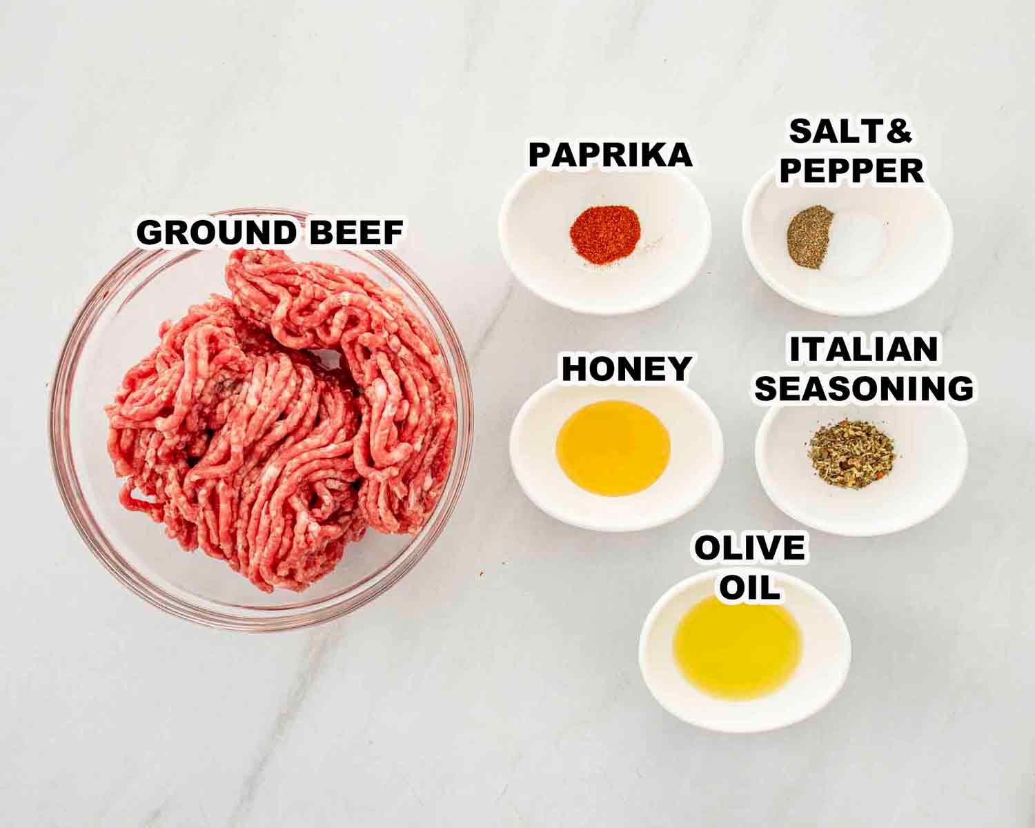 ingredients needed to make meatballs and potatoes.