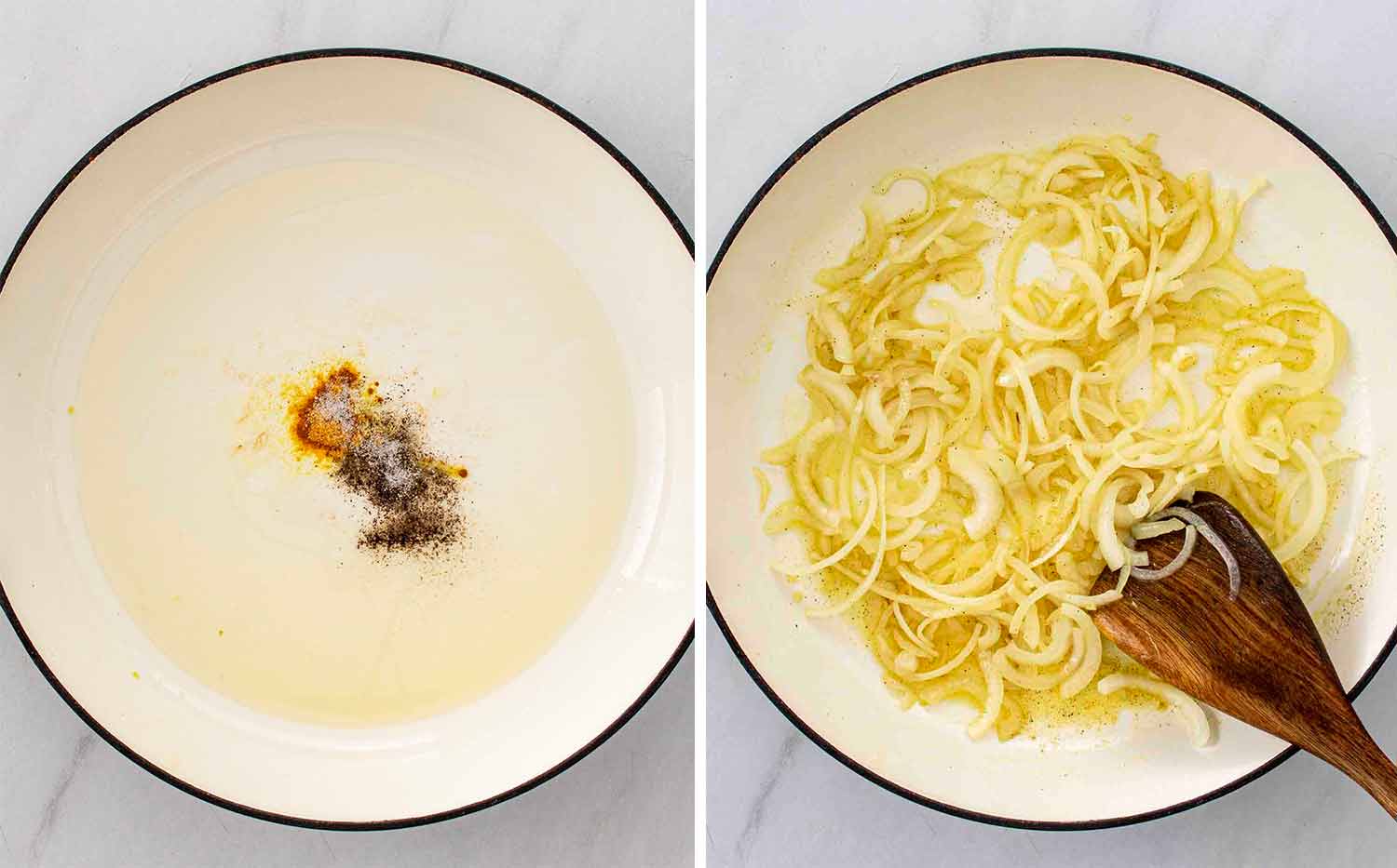 process shots showing how to make one pot meatballs and potatoes.