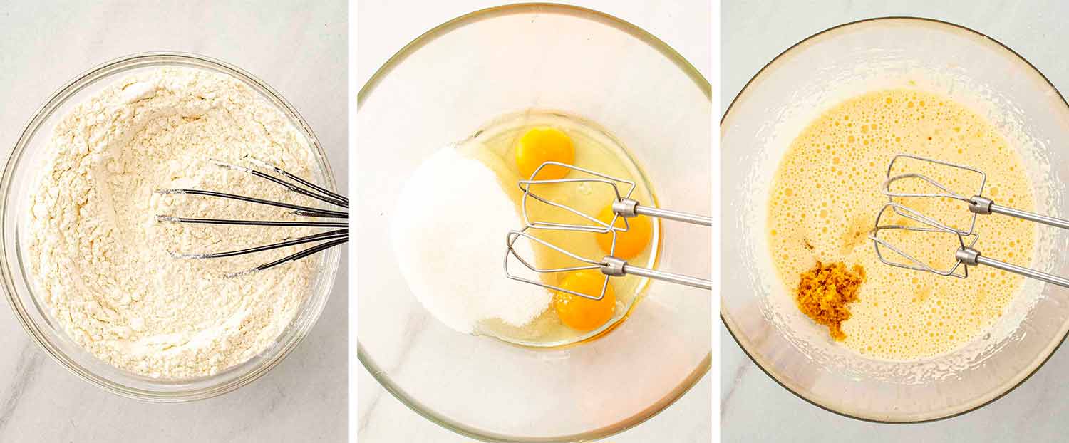 process shots showing how to make orange cake.