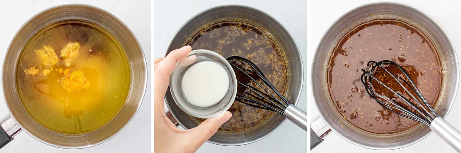 process shots showing how to make orange chicken.