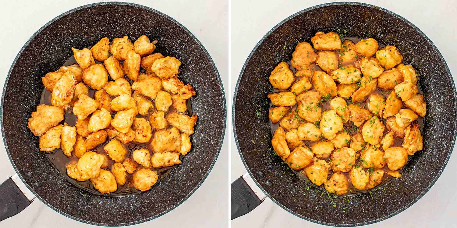 process shots showing how to make orange chicken.
