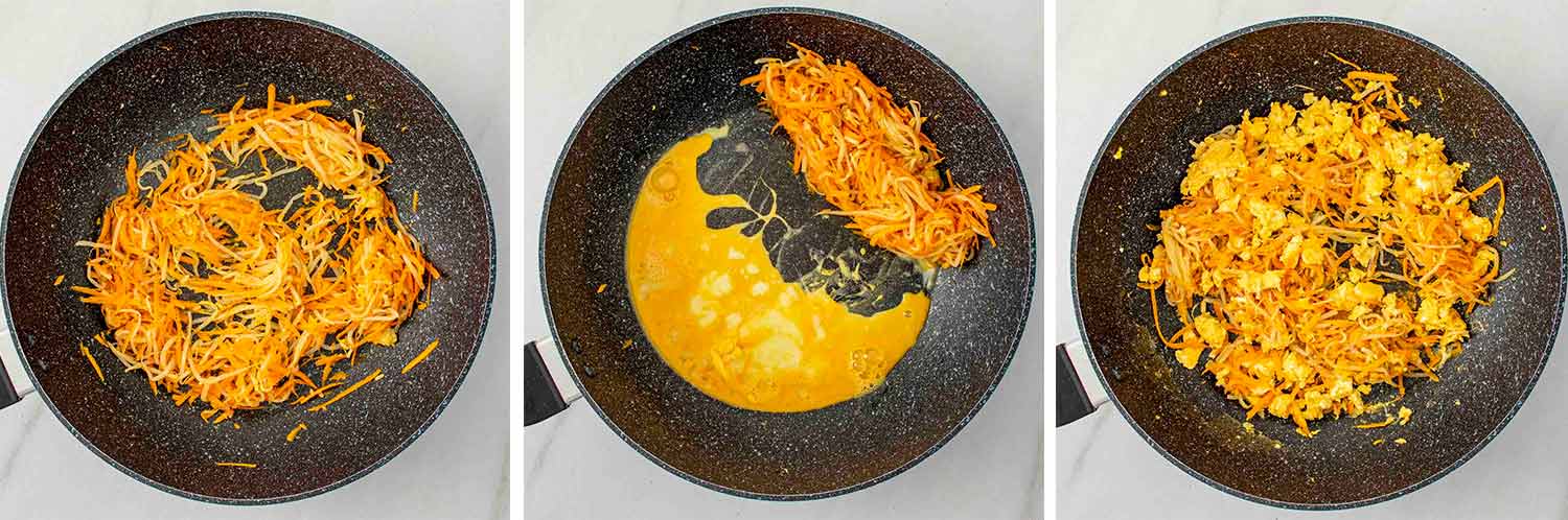 process shots showing how to make pad thai.