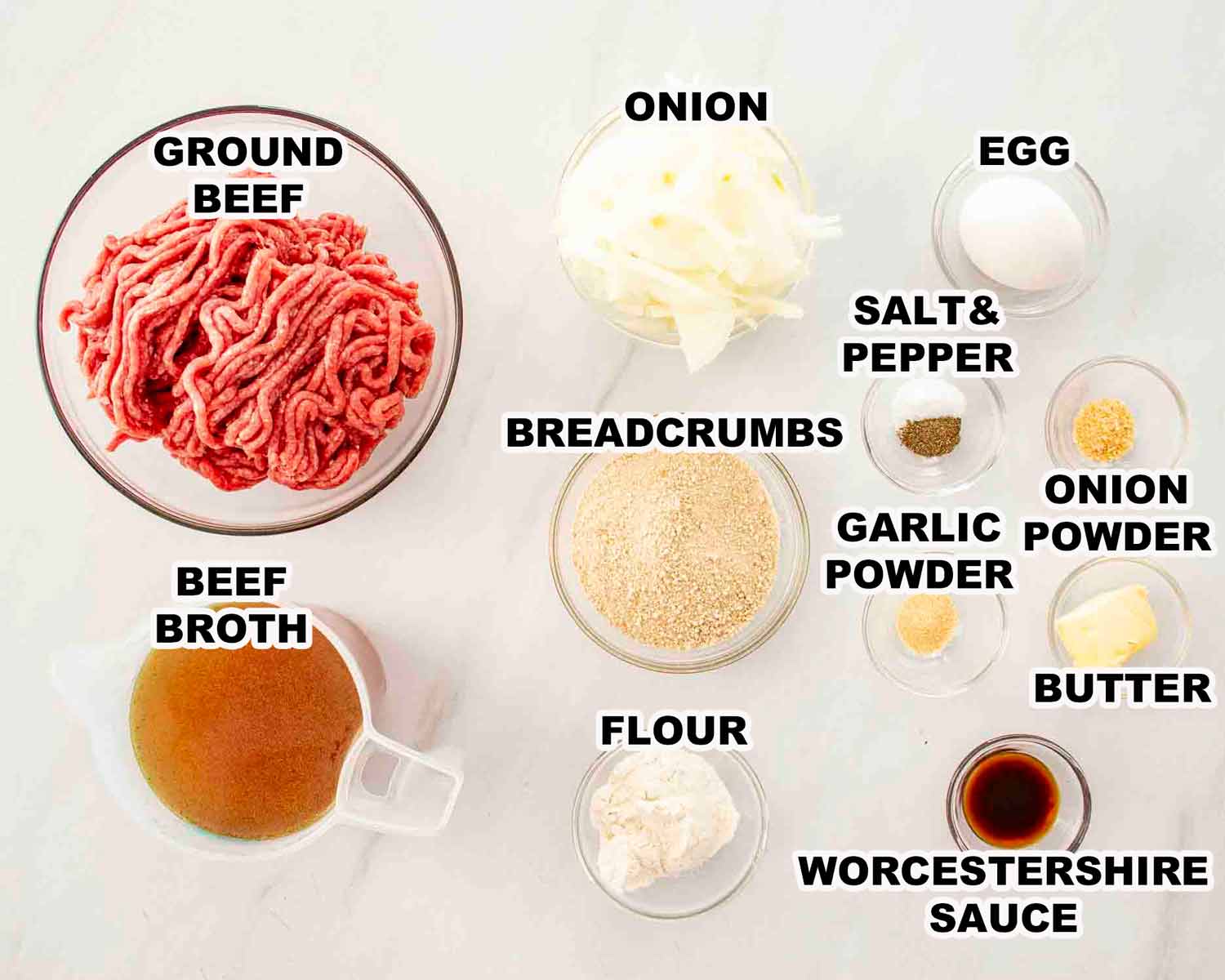 ingredients needed to make poor man's steak and onion gravy.