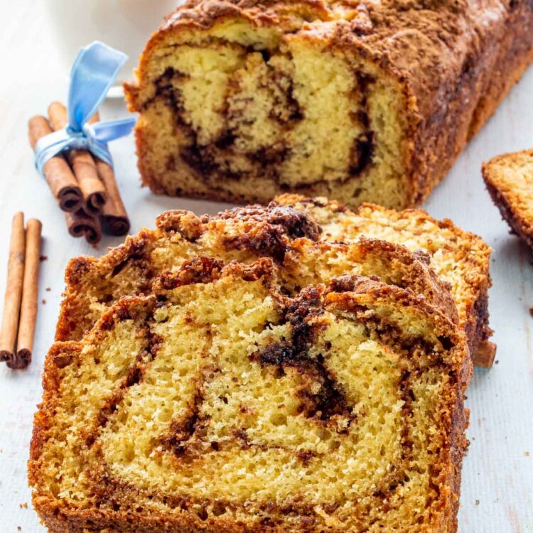 3 slices of cinnamon bread stacked together.