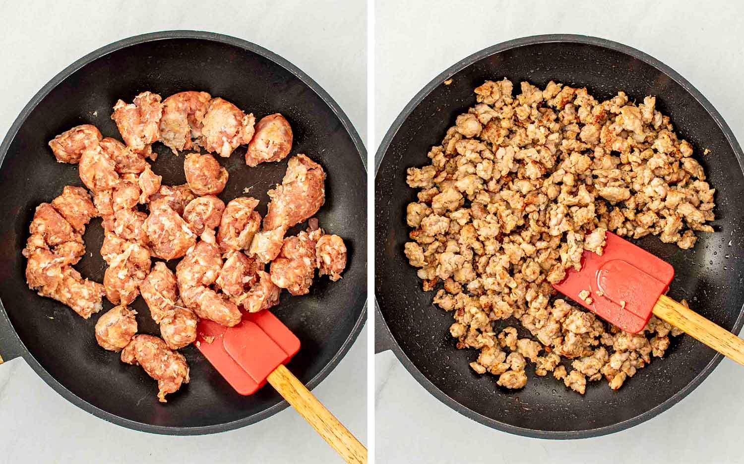 process shots showing how to make ravioli alfredo bake.