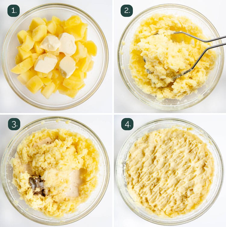 process shots showing how to make mashed potatoes