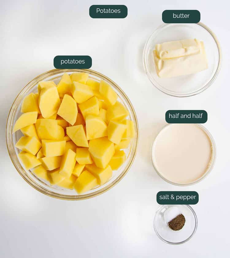 overhead shot of ingredients needed to make mashed potatoes