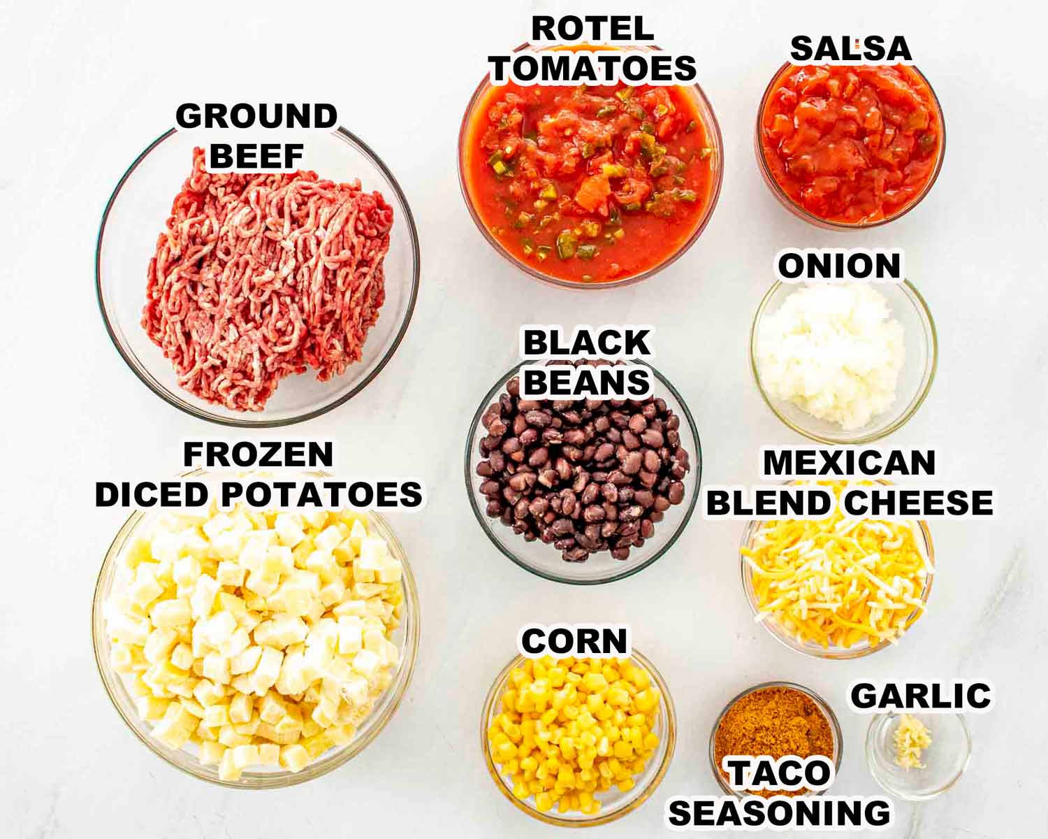 ingredients needed to make slow cooker taco casserole.