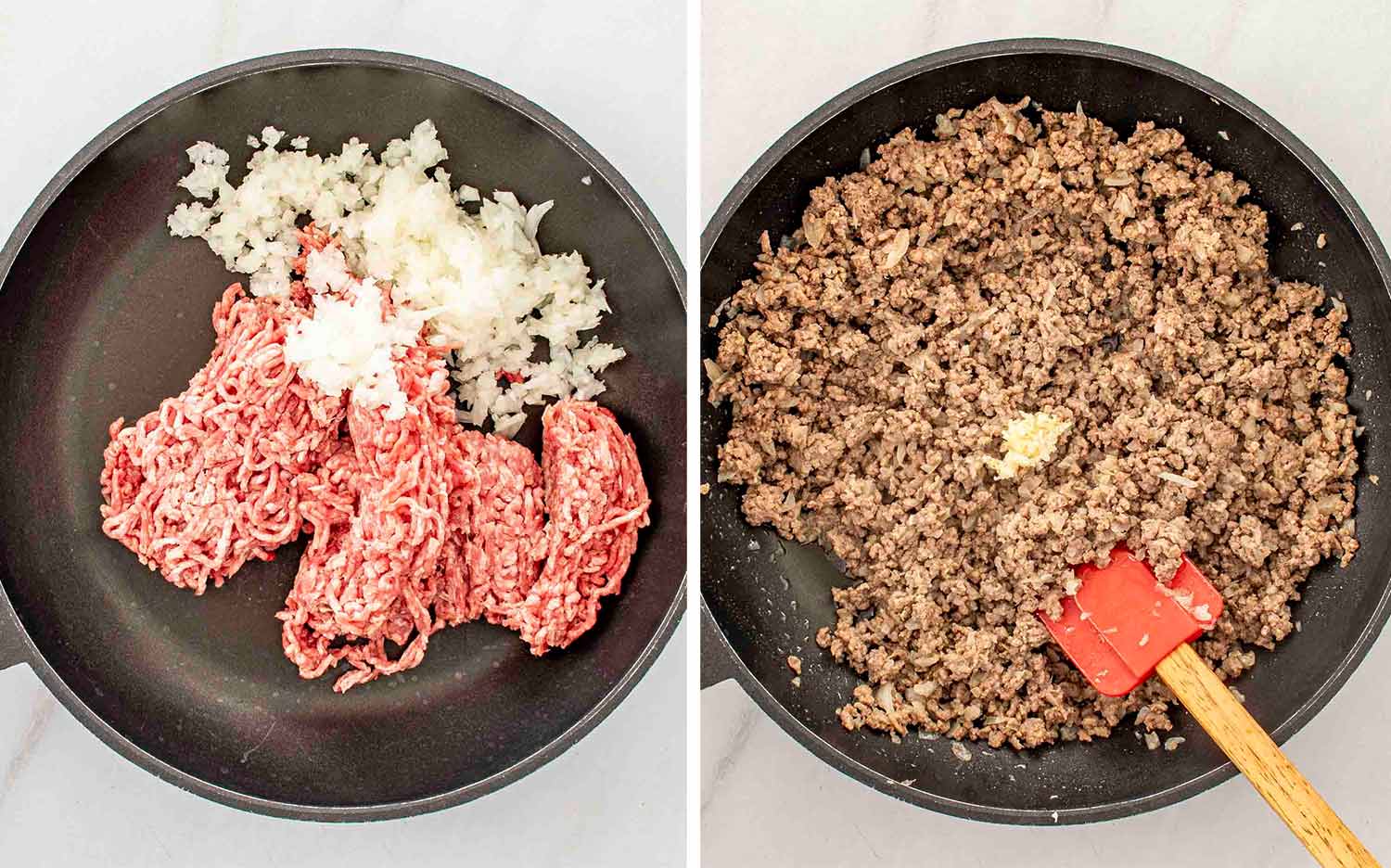 process shots showing how to make slow cooker taco casserole.