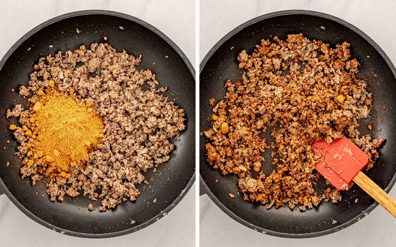 process shots showing how to make slow cooker taco casserole.