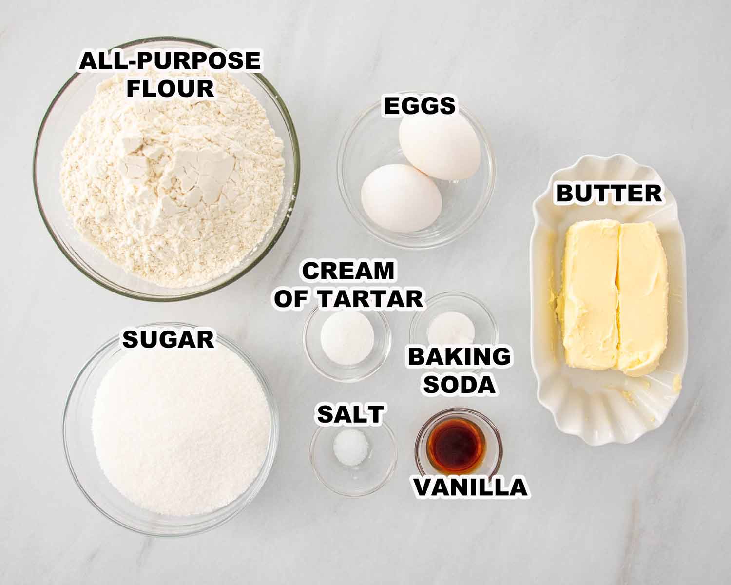 ingredients needed to make snickerdoodles.