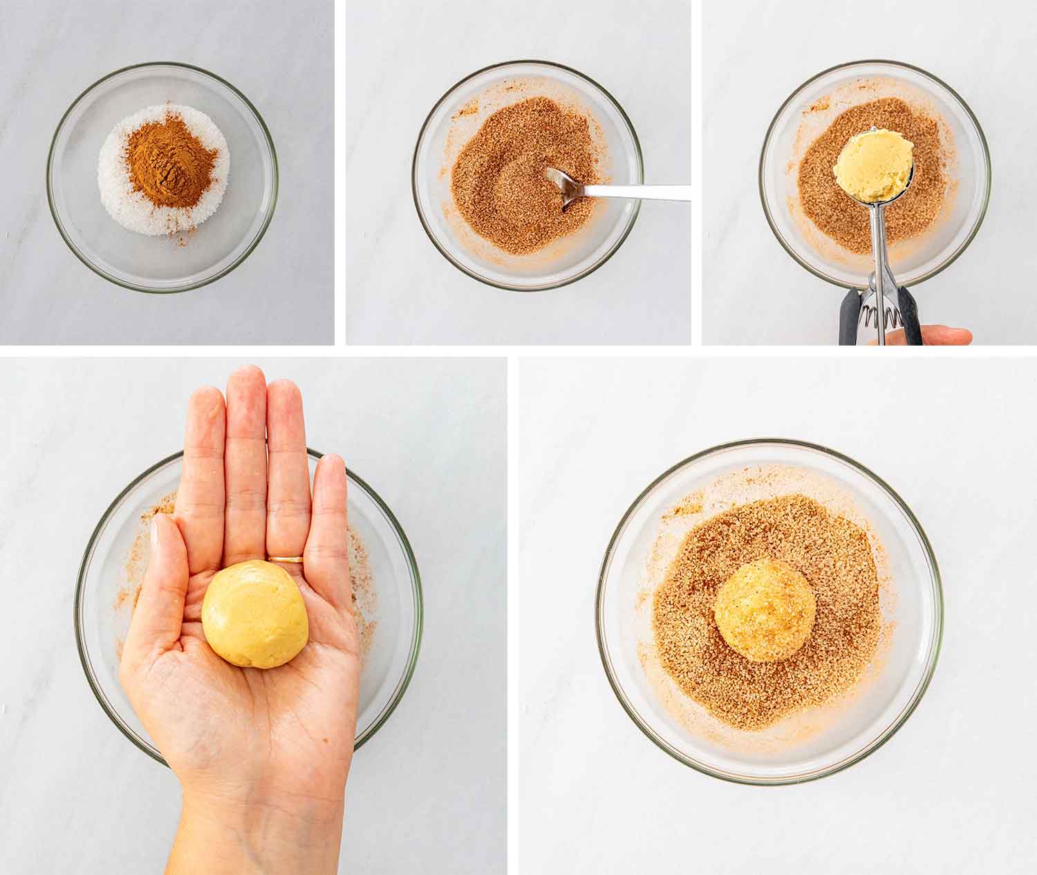 process shots showing how to make snickerdoodles.