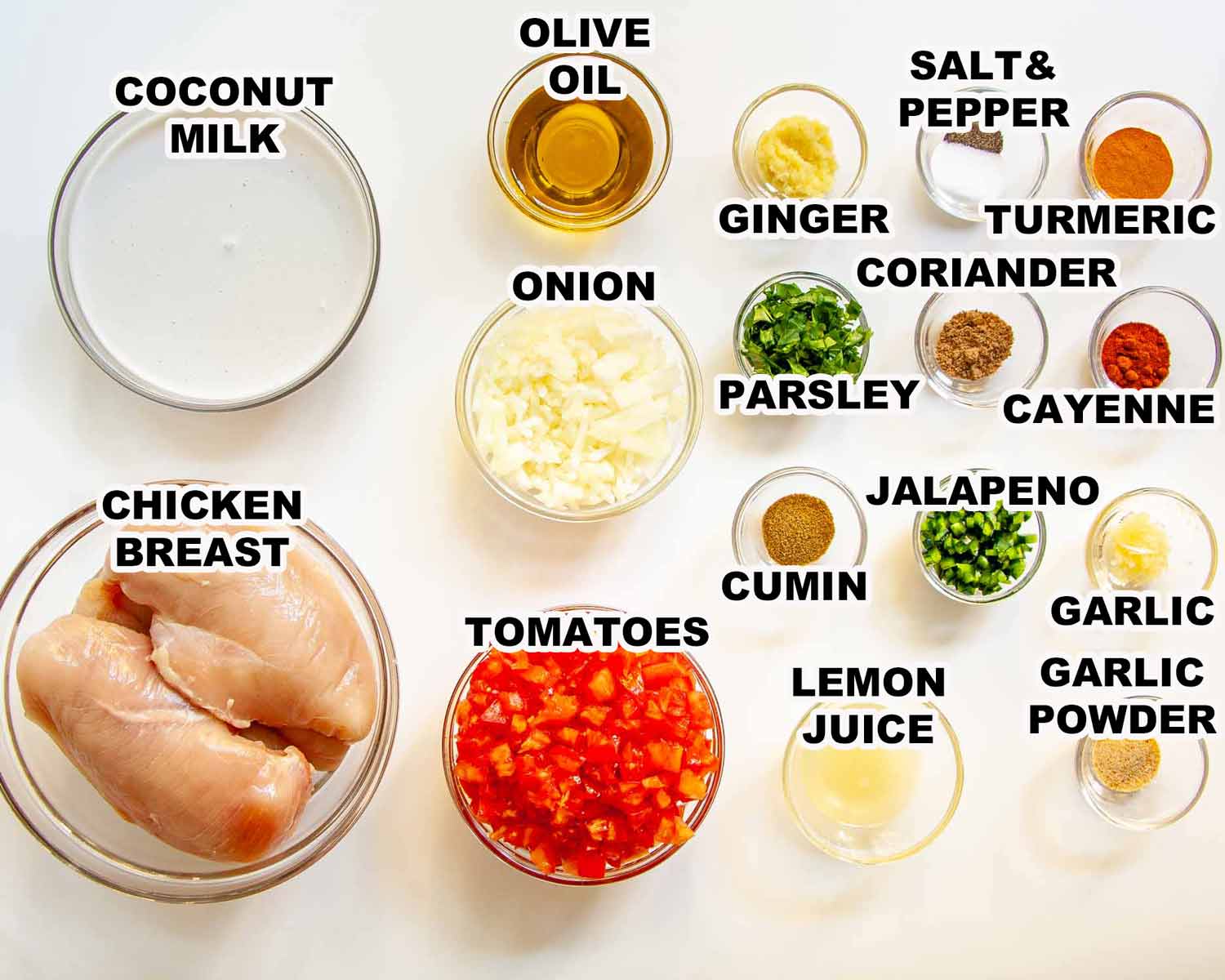 ingredients needed to make spicy brazilian coconut chicken.