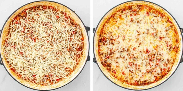 process shots showing how to make stuffed pepper casserole.