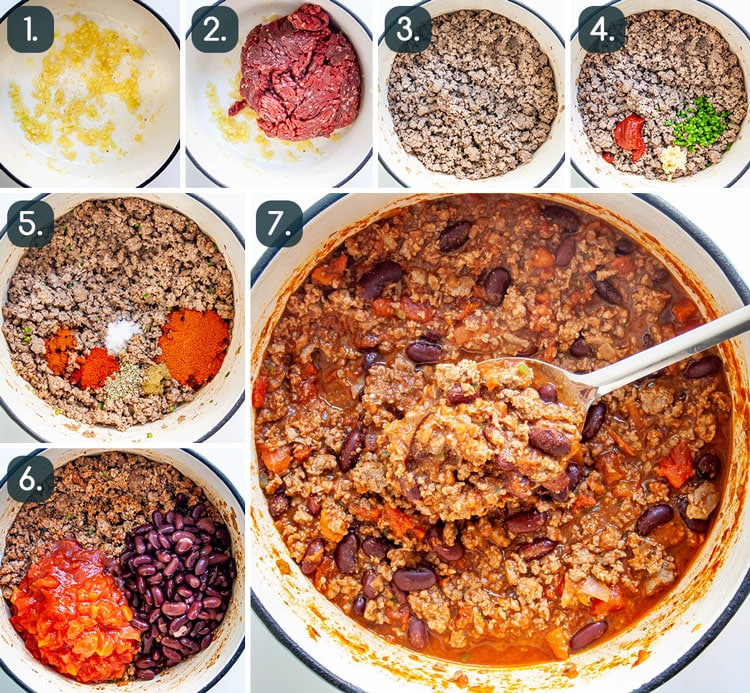 process shots showing how to make chili