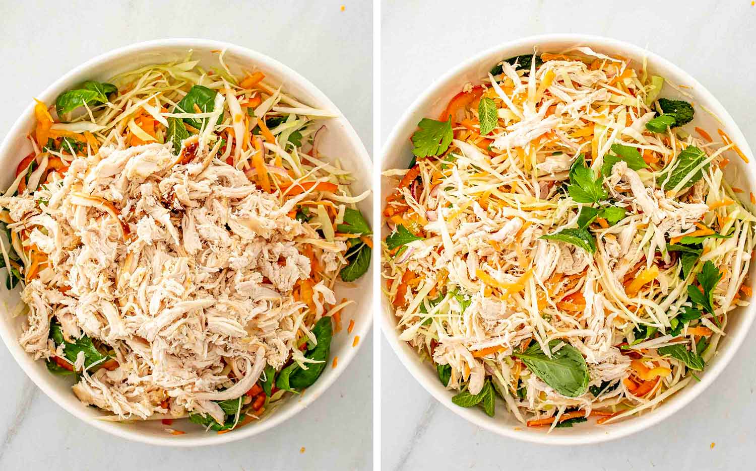 process shots showing how to make vietnamese chicken salad.