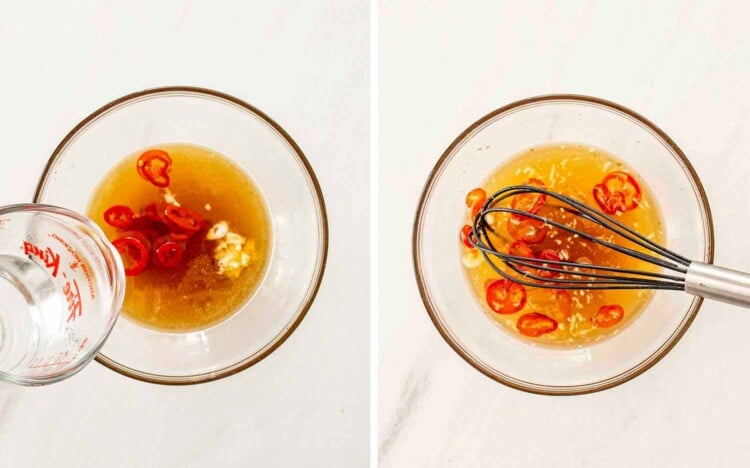 process shots showing how to make vietnamese chicken salad.