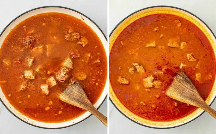 process shots showing how to make beef goulash.