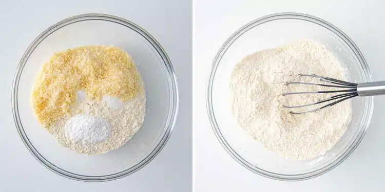 process shots showing how to make buttermilk parmesan biscuits.