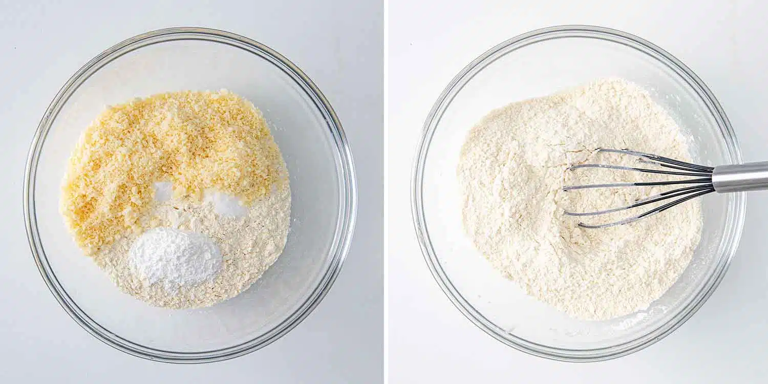 process shots showing how to make buttermilk parmesan biscuits.