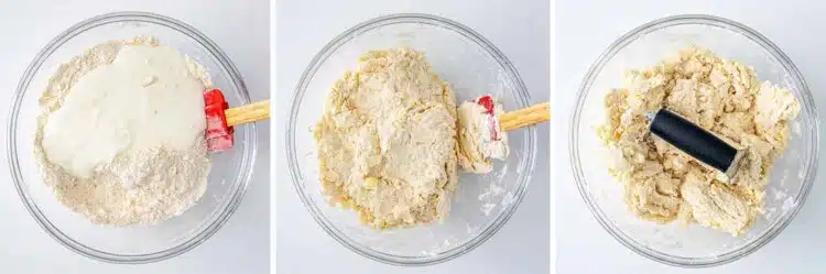 process shots showing how to make buttermilk parmesan biscuits.