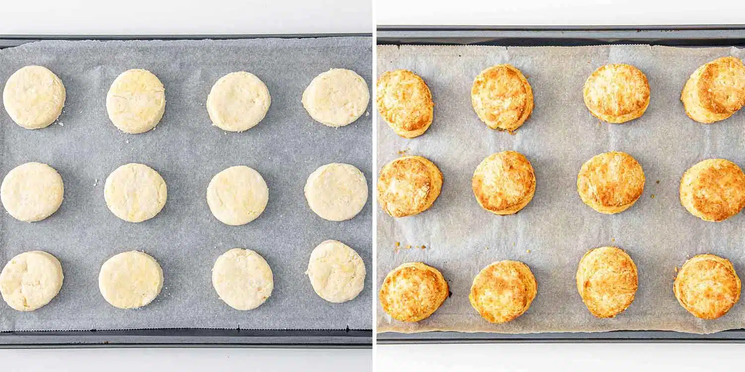 process shots showing how to make buttermilk parmesan biscuits.