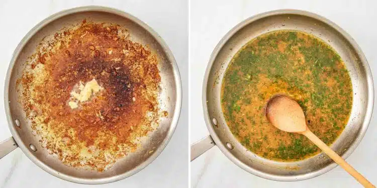 process shots showing how to make chicken thighs with creamy lemon dill sauce.