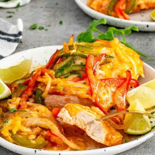 a serving of fajita chicken casserole on a plate.