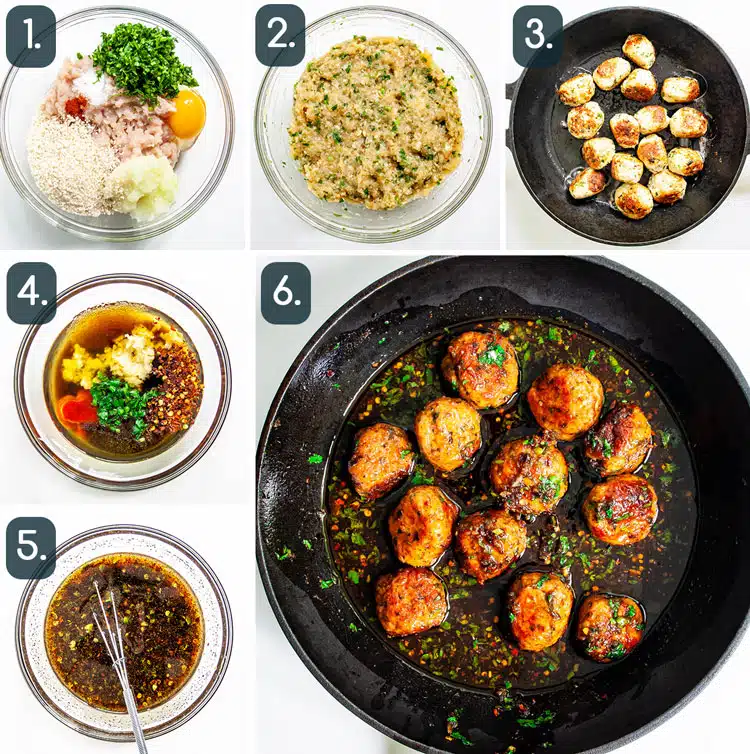 process shots for making Firecracker Chicken Meatballs