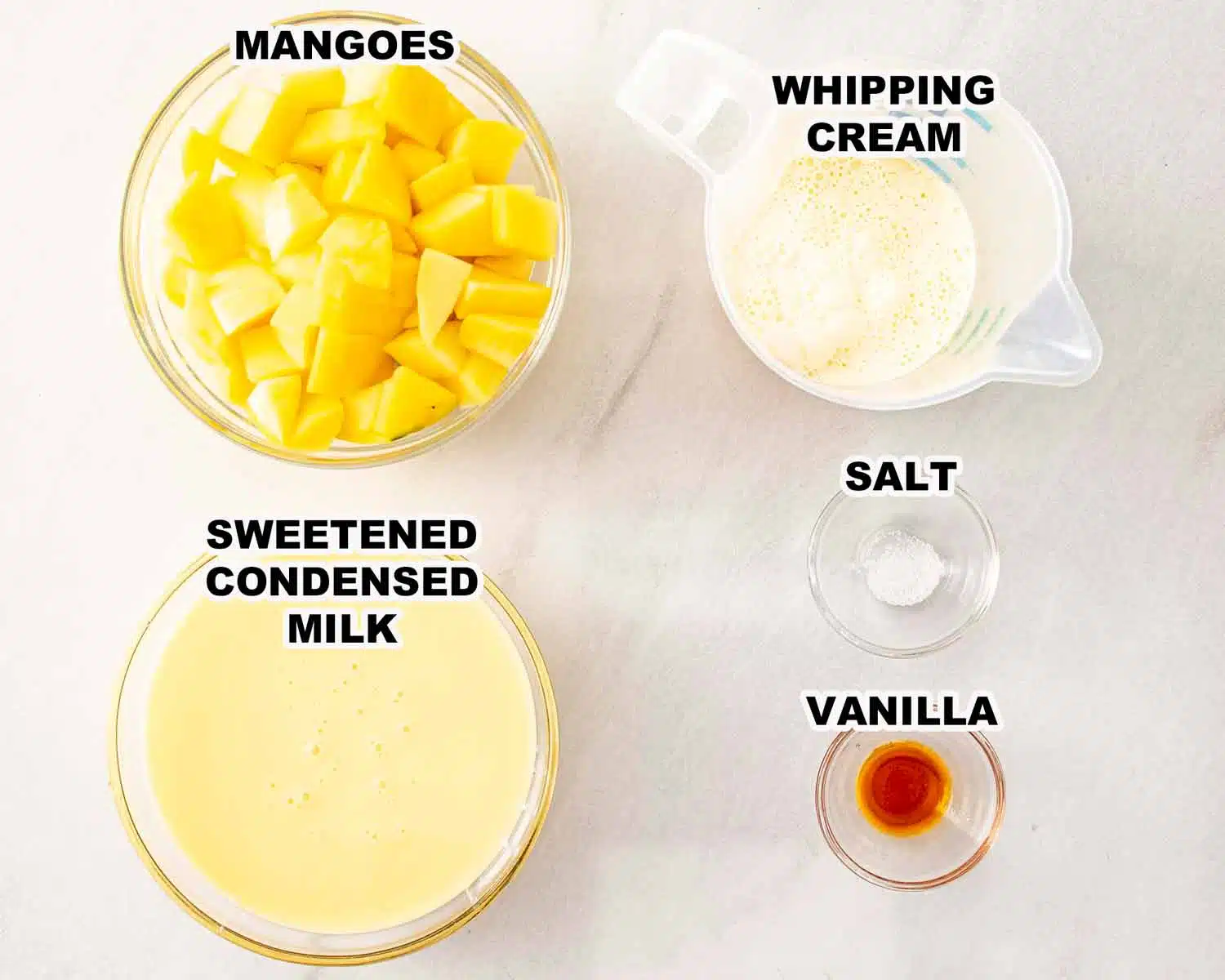 ingredients needed to make no churn mango ice cream.
