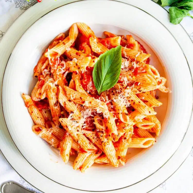 penne arrabbiata in a white plate