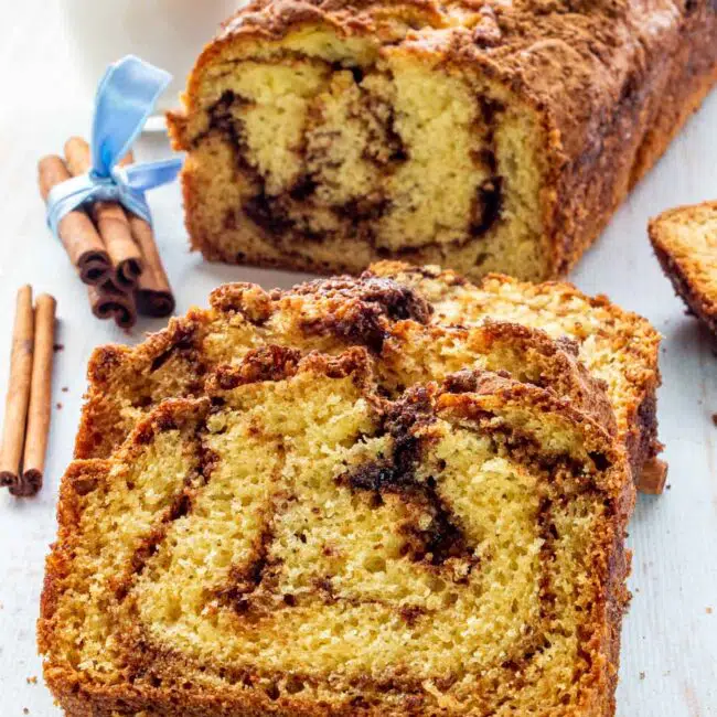 3 slices of cinnamon bread stacked together.