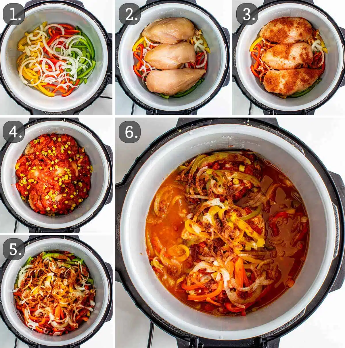 process shots showing how to make slow cooker chicken fajitas.